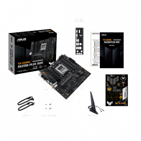 ASUS TUF GAMING A620M-PLUS WIFI - Motherboard - micro ATX - Socket AM5 - AMD A620 Chipset - USB 3.2 Gen 1, USB-C 3.2 Gen 1 - Gigabit LAN, 2.5 Gigabit LAN, Bluetooth, Wi-Fi - onboard graphics (CPU required) - HD Audio (8-channel) - 7