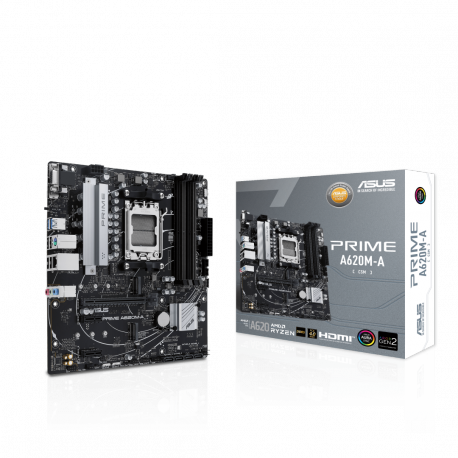 ASUS PRIME A620M-A-CSM - Motherboard - micro ATX - Socket AM5 - AMD A620 Chipset - USB 3.2 Gen 1, USB-C 3.2 Gen 1 - Gigabit LAN - onboard graphics (CPU required) - HD Audio (8-channel) - 5