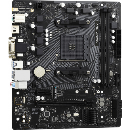 ASRock A520M-HDV - Motherboard - micro ATX - Socket AM4 - AMD A520 Chipset - USB 3.2 Gen 1 - Gigabit LAN - onboard graphics (CPU required) - HD Audio (8-channel) - 5