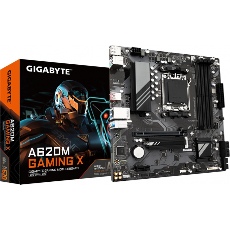 Gigabyte A620M GAMING X - Motherboard - micro ATX - Socket AM5 - AMD A620 Chipset - USB 3.2 Gen 1, USB-C 3.2 Gen 2x2, USB-C 3.2 Gen 1 - Gigabit LAN - onboard graphics (CPU required) - HD Audio (8-channel) - 4
