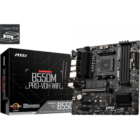 MSI B550M PRO-VDH WIFI - Motherboard - micro ATX - Socket AM4 - AMD B550 Chipset - USB-C Gen1, USB 3.2 Gen 1 - Bluetooth, Gigabit LAN, Wi-Fi - onboard graphics (CPU required) - HD Audio (8-channel) - 8