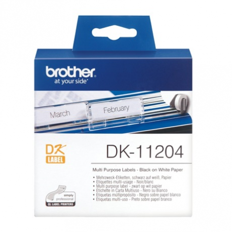 Brother DK-11204 - Black on white - 17 x 54 mm 400 label(s) (1 roll(s) x 400) multi-purpose labels - for Brother QL-1050, 1060, 1110, 500, 550, 560, 570, 580, 600, 650, 700, 710, 720, 820 - 0