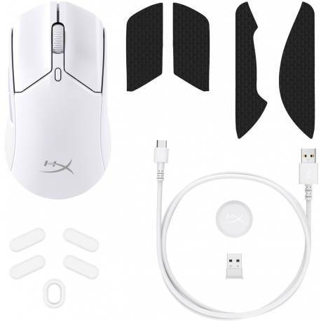 HyperX Pulsefire Haste 2 - Mouse - optical - 6 buttons - wireless, wired - 2.4 GHz, Bluetooth 5.0 - USB wireless receiver - white - 4