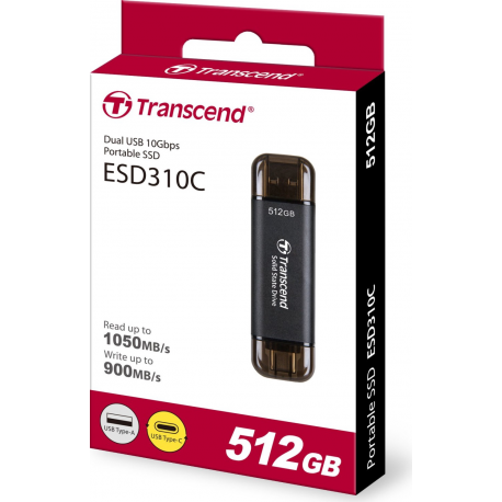 Transcend ESD310C - SSD - 512 GB - external (portable) - USB 3.2 Gen 2x1 (USB-C connector) - black - 3