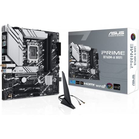 ASUS PRIME B760M-A WIFI - Motherboard - micro ATX - LGA1700 Socket - B760 Chipset - USB 3.2 Gen 1, USB 3.2 Gen 2, USB-C 3.2 Gen 1 - 2.5 Gigabit LAN, Wi-Fi 6, Bluetooth - onboard graphics (CPU required) - HD Audio (8-channel) - 5