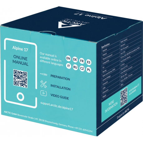 ARCTIC Alpine 17 - Processor cooler - (for: LGA1700) - aluminium - 92 mm - 7