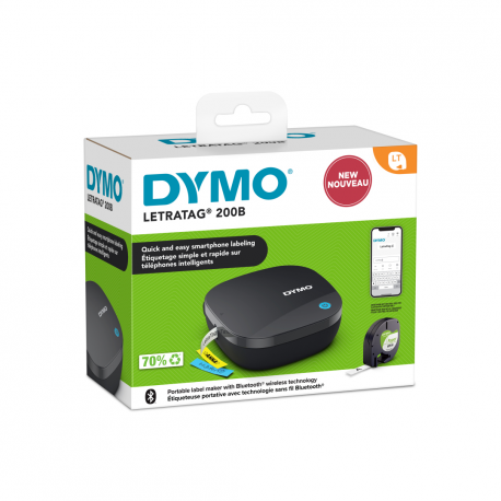 DYMO LetraTag 200B - Label printer - direct thermal - Roll (1.2 cm x 4 m) - 200 dpi - up to 7 mm / sec - Bluetooth - cutter - black - 2