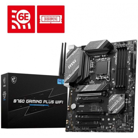 MSI B760 GAMING PLUS WIFI - Motherboard - ATX - LGA1700 Socket - B760 Chipset - USB 3.2 Gen 1, USB 3.2 Gen 2, USB-C 3.2 Gen2 - 2.5 Gigabit LAN, Bluetooth, Wi-Fi - onboard graphics (CPU required) - HD Audio (8-channel) - 3