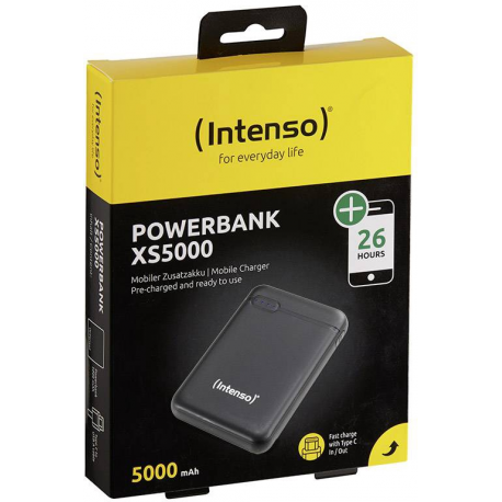 Intenso Powerbank XS5000 - Power bank - 5000 mAh - 2.1 A - 2 output connectors (USB, 24 pin USB-C) - on cable: USB-C - black - 4