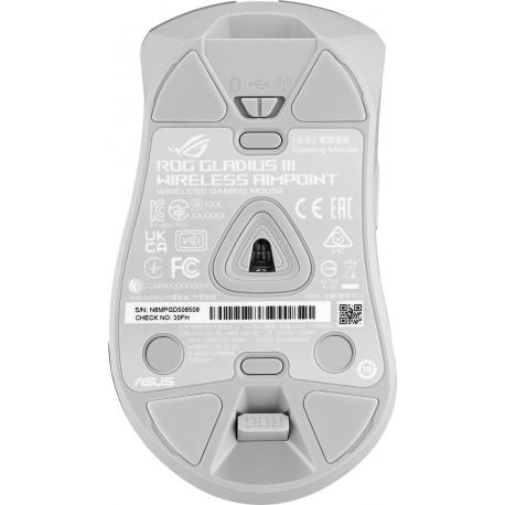 ASUS ROG Gladius III Wireless AimPoint - Mouse - right-handed - optical - 6 buttons - wireless, wired - USB, 2.4 GHz, Bluetooth 5.1 LE - moonlight white - 5