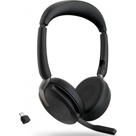 Jabra Evolve2 65 Flex MS Stereo - Headset - on-ear - Bluetooth - wireless - active noise cancelling - USB-C - black - Certified for Microsoft Teams - 1