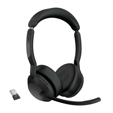 Jabra Evolve2 55 MS Stereo - Headset - on-ear - Bluetooth - wireless - active noise cancelling - USB-A - black - Zoom Certified, Certified for Microsoft Teams, Cisco Webex Certified, Optimised for UC, Alcatel-Lucent Certified, Avaya Certified, Unify Certified, MFi Certified, Google Meet Certified, Amazon Chime Certified, Google Fast Pair Certified - 0
