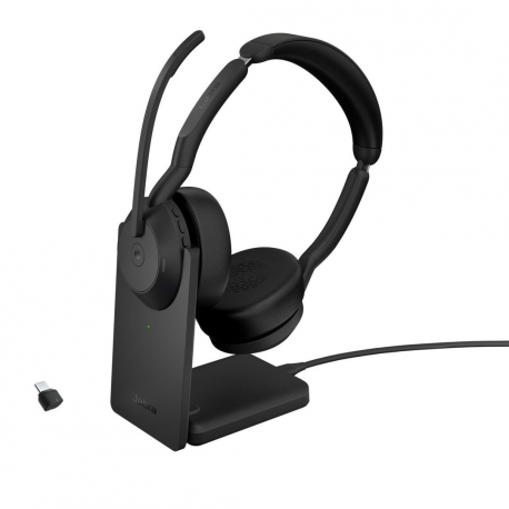 Jabra Evolve2 55 MS Stereo - Headset - on-ear - Bluetooth - wireless - active noise cancelling - USB-C - black - with charging stand - Optimised for Microsoft Teams - 0