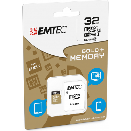 EMTEC Gold+ - Flash memory card (SD adapter included) - 32 GB - Class 10 - microSD - gold - 1