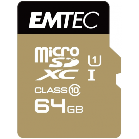 EMTEC Gold+ - Flash memory card (SD adapter included) - 64 GB - Class 10 - microSD - gold - 0