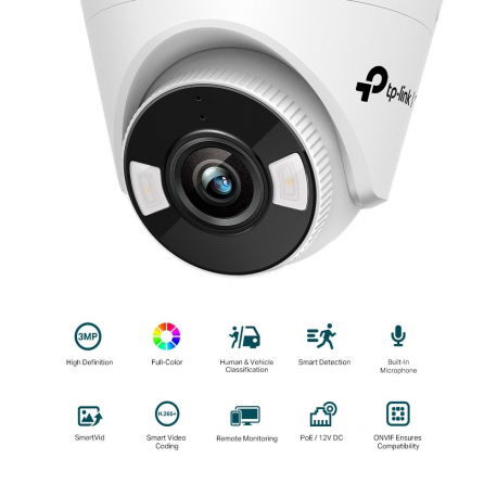 TP-Link VIGI C430 V1 - Network surveillance camera - pan  /  tilt - turret - colour (Day&Night) - 3 MP - 2304 x 1296 - M12 mount - fixed focal - audio - LAN 10 / 100 - H.265+, H.265, H.264+, H.264 - DC 12 V  /  PoE - 1