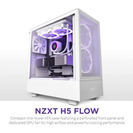 NZXT H series H5 Flow - Mid tower - extended ATX - windowed side panel (tempered glass) - no power supply - white - USB/Audio - 10