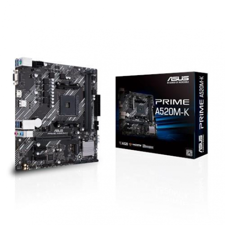 ASUS PRIME A520M-K - Motherboard - micro ATX - Socket AM4 - AMD A520 Chipset - USB 3.2 Gen 1 - Gigabit LAN - onboard graphics (CPU required) - HD Audio (8-channel) - 5