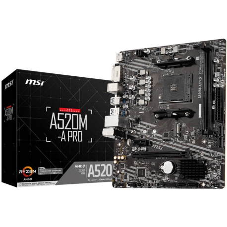 MSI A520M-A PRO - Motherboard - micro ATX - Socket AM4 - AMD A520 Chipset - USB 3.2 Gen 1 - Gigabit LAN - onboard graphics (CPU required) - HD Audio (8-channel) - 4
