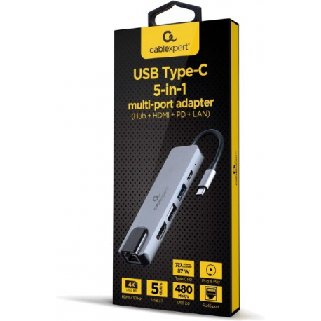 Cablexpert A-CM-COMBO5-04 - Docking station - USB-C 3.1 - HDMI - GigE - 1