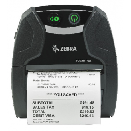 Zebra ZQ320 Plus - Receipt printer - direct thermal - Roll (8 cm) - 203 dpi - up to 101.6 mm/sec - USB 2.0, NFC, Bluetooth 4.0 LE - tear bar - black - 3