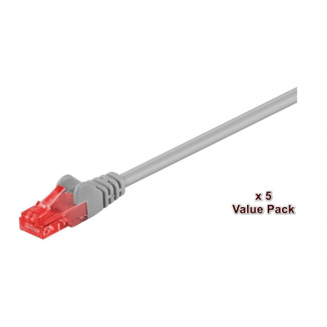 MicroConnect Value Pack - Patch cable - RJ-45 (M) to RJ-45 (M) - 15 m - UTP - CAT 6 - booted, stranded - grey (pack of 5) - 0