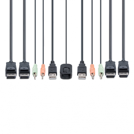 StarTech.com 2-Port Dual-Monitor DisplayPort Cable KVM Switch, 4K 60Hz, Compact KVM with 5ft / 1.5m USB-A / DisplayPort / Audio Integrated Cables, Bus Powered - Remote Push Button / Hotkey Switching (C2-DD46-UA2-CBL-KVM) - KVM / audio / USB switch - compact - 2 x KVM / audio / USB - 1 local user - desktop - 5