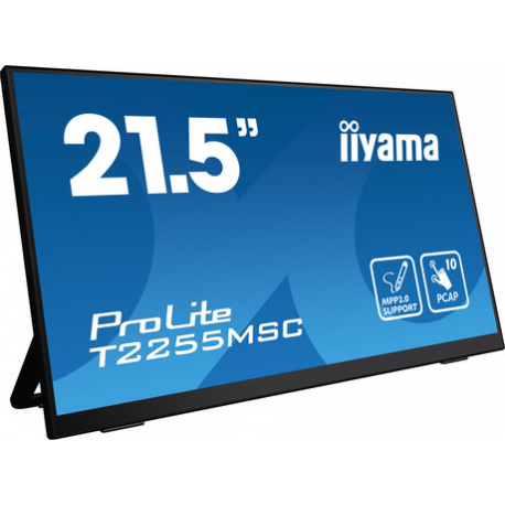 iiyama ProLite T2255MSC-B1 - LED monitor - 21.5" - touchscreen - 1920 x 1080 Full HD (1080p) @ 60 Hz - IPS - 400 cd / m² - 1000:1 - 5 ms - HDMI, DisplayPort - speakers - matte black - 1