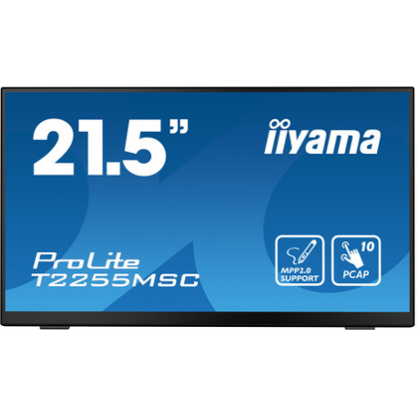 iiyama ProLite T2255MSC-B1 - LED monitor - 21.5" - touchscreen - 1920 x 1080 Full HD (1080p) @ 60 Hz - IPS - 400 cd / m² - 1000:1 - 5 ms - HDMI, DisplayPort - speakers - matte black - 4
