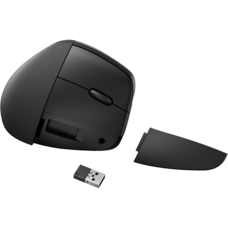 HP 925 - Vertical mouse - ergonomic - 6 buttons - wireless - 2.4 GHz, Bluetooth 5.3 - USB wireless receiver - black - 100% paper-based packaging - 9