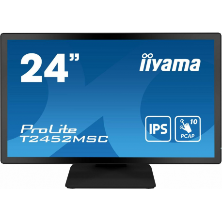 iiyama ProLite T2452MSC-B1 - LED monitor - 24" (23.8" viewable) - touchscreen - 1920 x 1080 Full HD (1080p) - IPS - 400 cd/m² - 1000:1 - 14 ms - HDMI, DisplayPort - speakers - matte black - 0