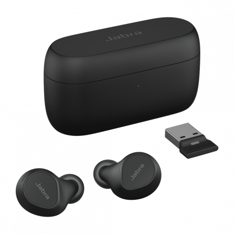 Jabra Evolve2 Buds UC - True wireless earphones with mic - in-ear - Bluetooth - active noise cancelling - USB-A via Bluetooth adapter - noise isolating - black - Zoom Certified, Optimised for Google Meet - 2