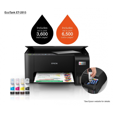 Epson EcoTank ET-2815 - Multifunction printer - colour - ink-jet - refillable - A4 (media) - up to 10 ppm (printing) - 100 sheets - USB, Wi-Fi - black - 50