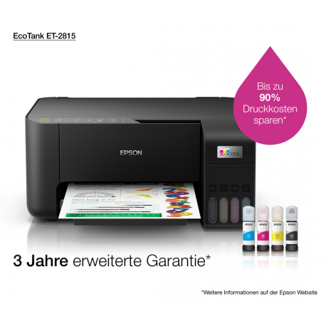 Epson EcoTank ET-2815 - Multifunction printer - colour - ink-jet - refillable - A4 (media) - up to 10 ppm (printing) - 100 sheets - USB, Wi-Fi - black - 51