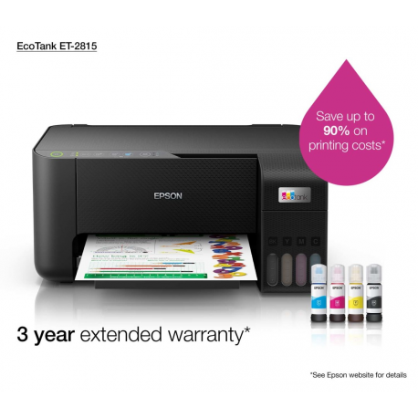 Epson EcoTank ET-2815 - Multifunction printer - colour - ink-jet - refillable - A4 (media) - up to 10 ppm (printing) - 100 sheets - USB, Wi-Fi - black - 52