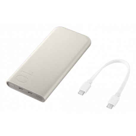 Samsung Galaxy EB-P3400 - Power bank - 10000 mAh - 25 Watt - 2770 mA - PD 3.0, SFC - 2 output connectors (24 pin USB-C) - on cable: USB-C - beige - 17