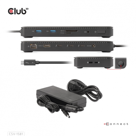 Club 3D - Docking station - USB-C / Thunderbolt 3 / Thunderbolt 4 - 3 x Thunderbolt 4 - GigE - 140 Watt - 4