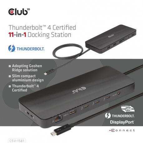 Club 3D - Docking station - USB-C / Thunderbolt 3 / Thunderbolt 4 - 3 x Thunderbolt 4 - GigE - 140 Watt - 7