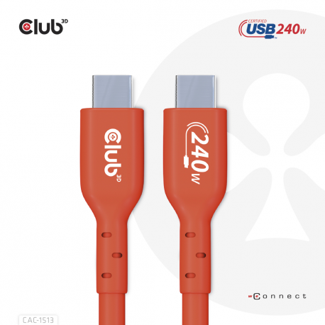 Club 3D - USB cable - 24 pin USB-C (M) to 24 pin USB-C (M) - 48 V - 5 A - 3 m - bi-directional, up to 240W power delivery support, extended power range (EPR) - 10