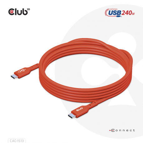 Club 3D - USB cable - 24 pin USB-C (M) to 24 pin USB-C (M) - 48 V - 5 A - 3 m - bi-directional, up to 240W power delivery support, extended power range (EPR) - 11