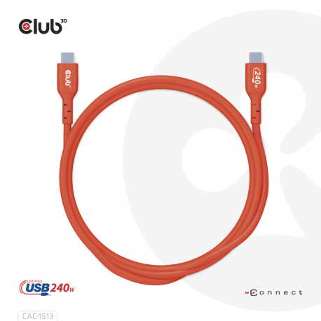 Club 3D - USB cable - 24 pin USB-C (M) to 24 pin USB-C (M) - 48 V - 5 A - 3 m - bi-directional, up to 240W power delivery support, extended power range (EPR) - 12