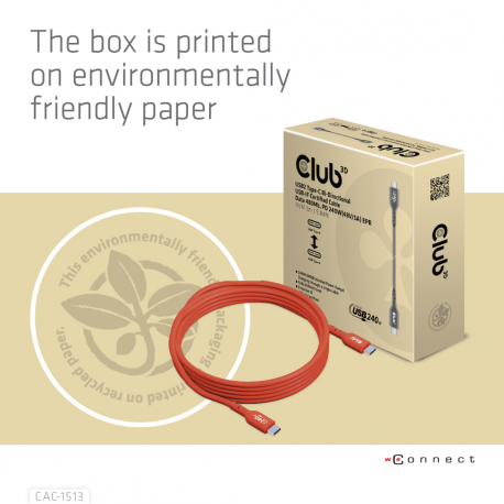 Club 3D - USB cable - 24 pin USB-C (M) to 24 pin USB-C (M) - 48 V - 5 A - 3 m - bi-directional, up to 240W power delivery support, extended power range (EPR) - 13