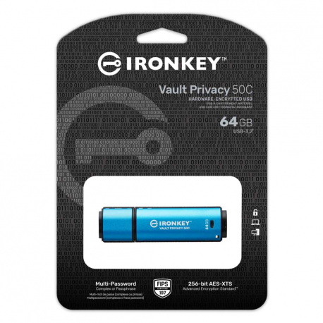 Kingston IronKey Vault Privacy 50C - USB flash drive - encrypted - 64 GB - USB-C 3.2 Gen 1 - TAA Compliant - 4