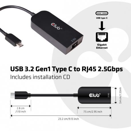 Club 3D - Network adapter - USB-C 3.2 Gen 1 - 2.5GBase-T - 4