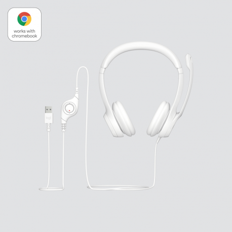Logitech H390 - Headset - on-ear - wired - USB-A - off-white - 5