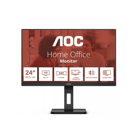 AOC 24E3QAF - LED monitor - 24" - 1920 x 1080 Full HD (1080p) @ 75 Hz - IPS - 1000:1 - 4 ms - HDMI, VGA, DisplayPort - speakers - textured black - 0