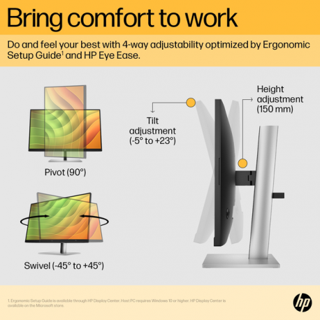 HP E24u G5 - E-Series - LED monitor - 23.8" (23.8" viewable) - 1920 x 1080 Full HD (1080p) @ 75 Hz - IPS - 250 cd / m² - 1000:1 - 5 ms - HDMI, DisplayPort, USB-C - black head, black and silver (stand) - 5