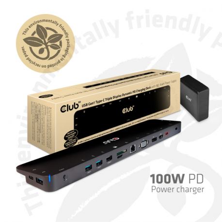 Club 3D - Docking station - USB-C 3.2 Gen 1 - VGA, HDMI, DP - GigE - 100 Watt - 7