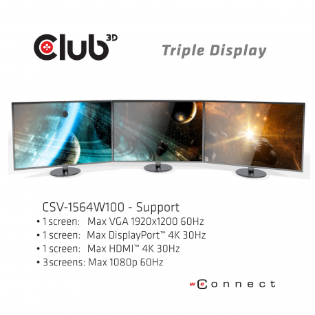 Club 3D - Docking station - USB-C 3.2 Gen 1 - VGA, HDMI, DP - GigE - 100 Watt - 16