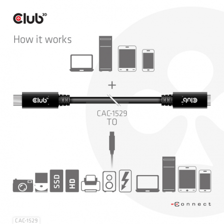 Club 3D CAC-1529 - USB extension cable - USB-C (M) to USB-C (F) - 20 V - 3 A - 2 m - bi-directional, 4K60Hz support - 3
